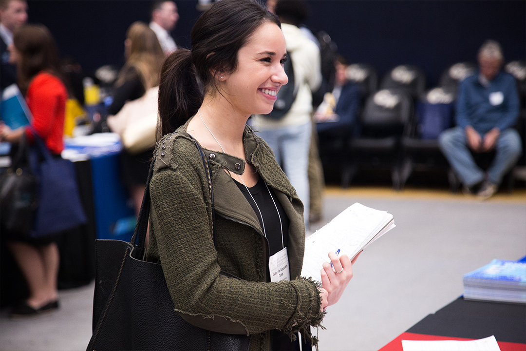 An attendee at the 2019 law school fair